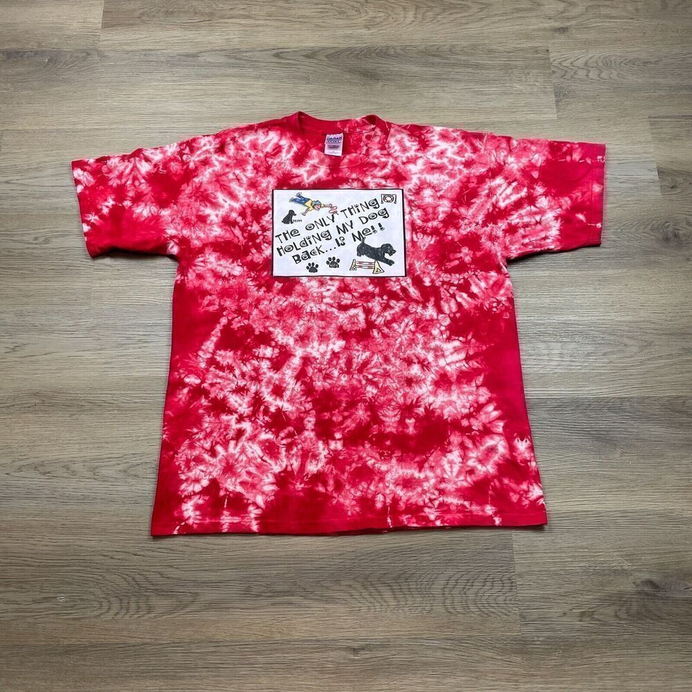 Vintage Shirt Mens Extra Large Red Tie Dye Funny Dog 90s